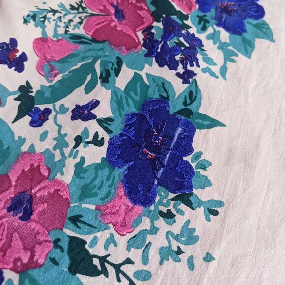 Vtg Women's Floral Shirt M Medium Pink Blue Flowers Color Block Blouse Art Pop - Picture 9 of 9